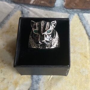 Black panther ring with green eyes, size 9